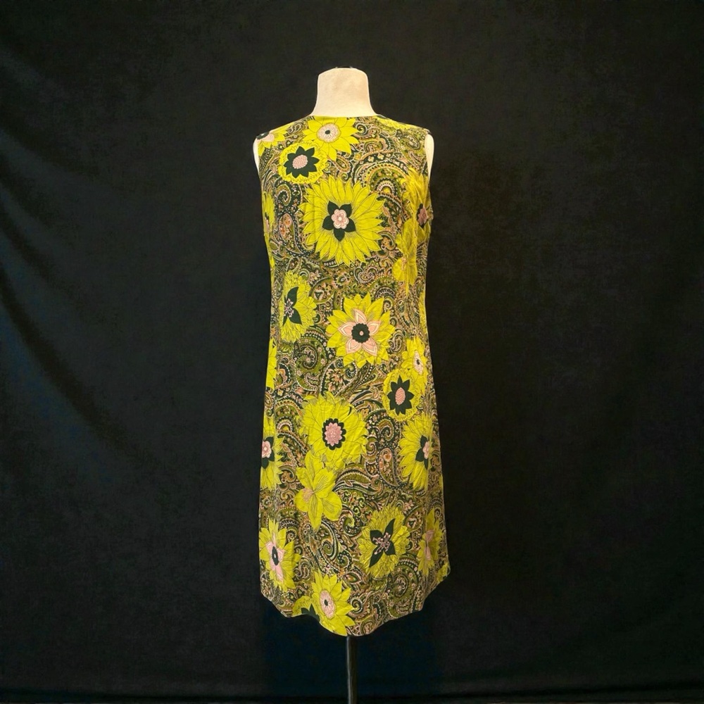 Chic Vintage Floral Midi Dress in Yellow and Black